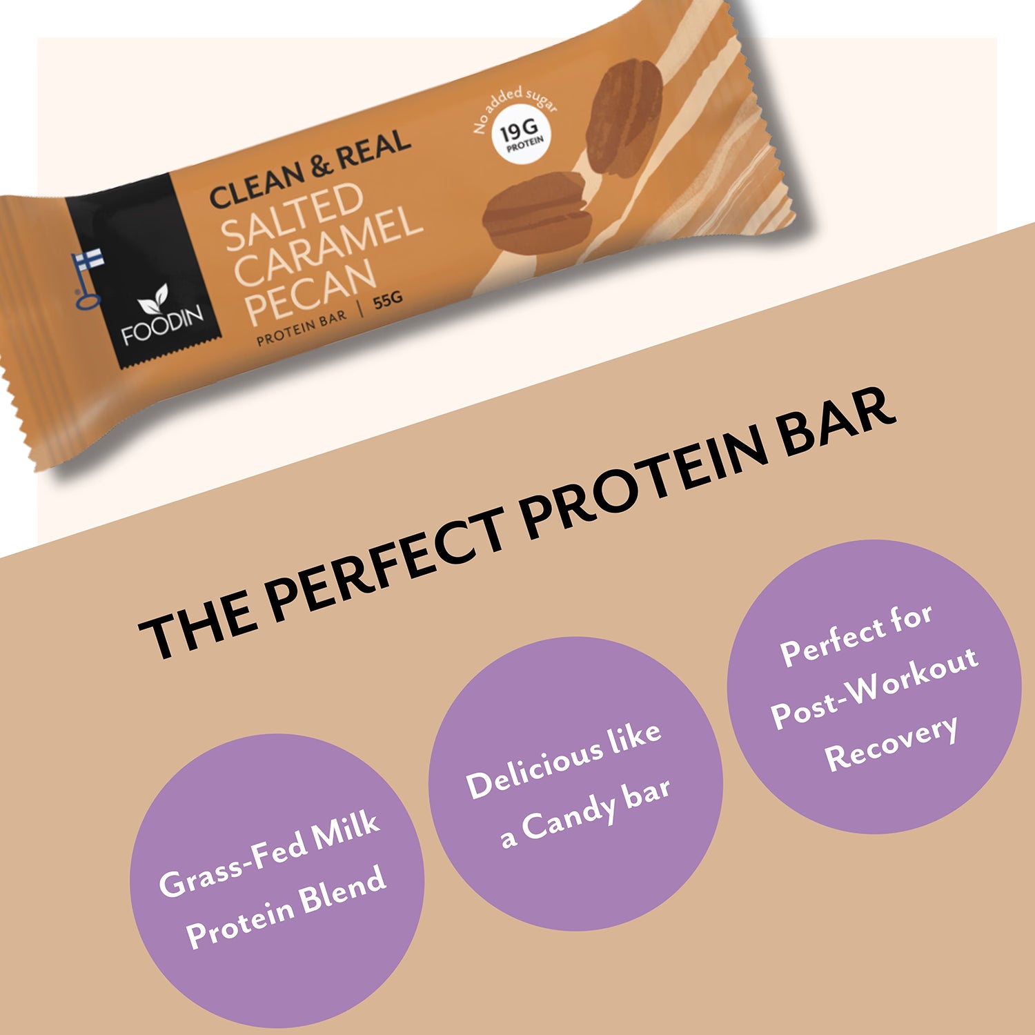 Clean & Real protein bar caramel pecan 12x55g, imported from the UK