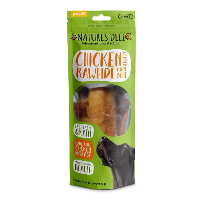 Natures Deli Chicken Wrapped Rawhide Knot Bone Large Dog Treats   150g