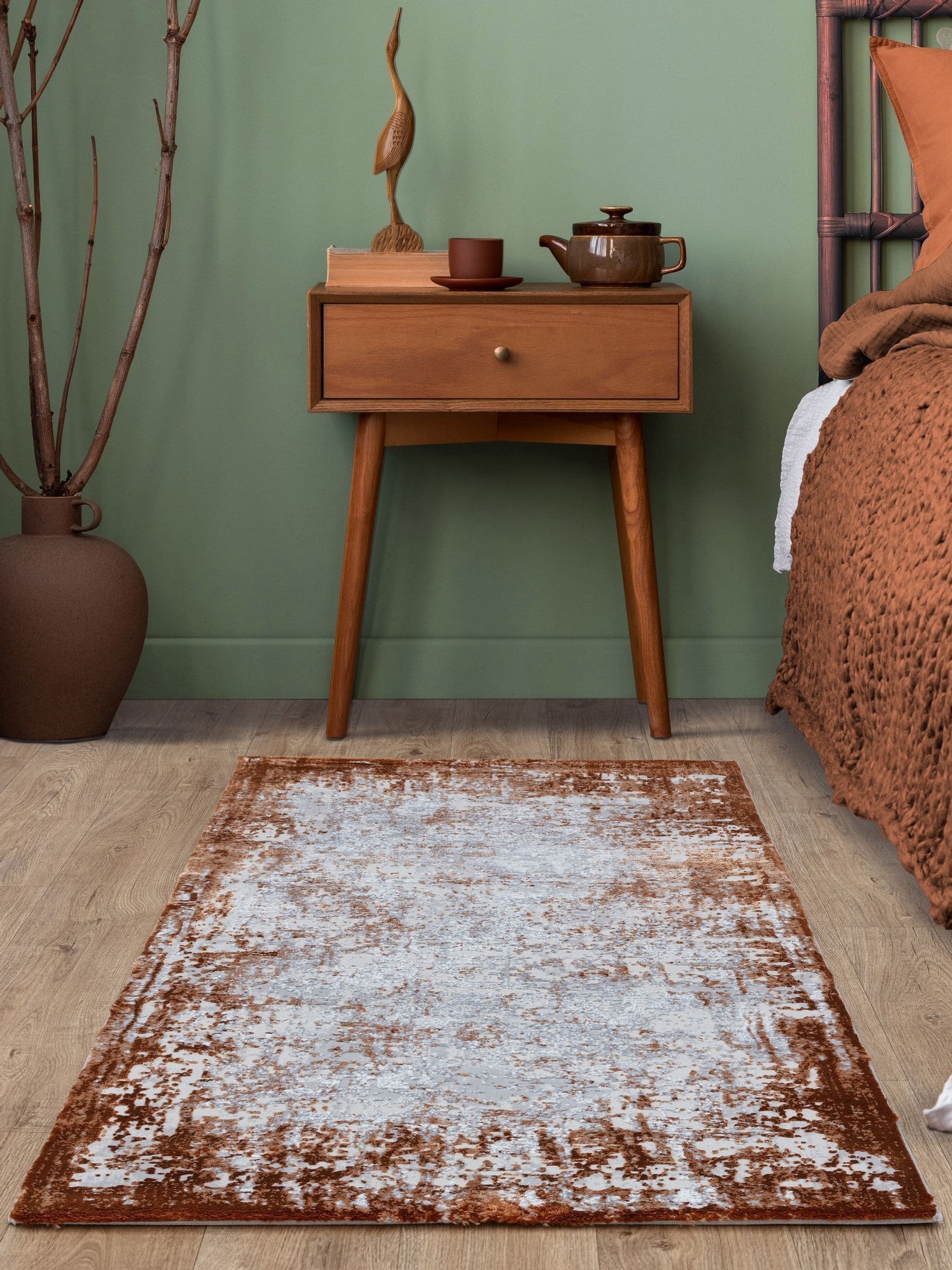 Asiatic Rugs Orange Kuza Border Rug, imported from the UK