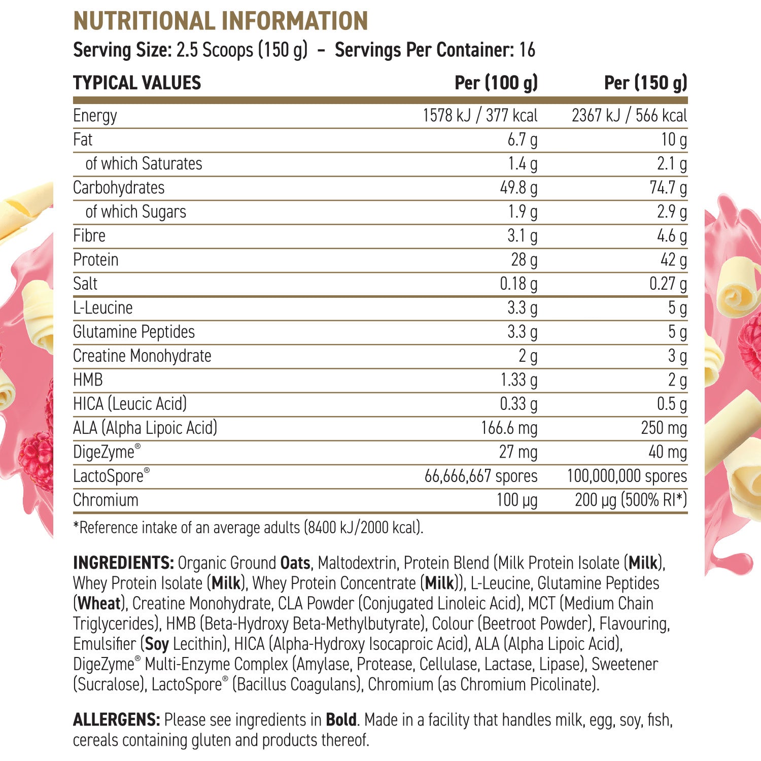 Applied Nutrition Critical Mass white chocolate raspberry mass gainer 2.4kg, UK version