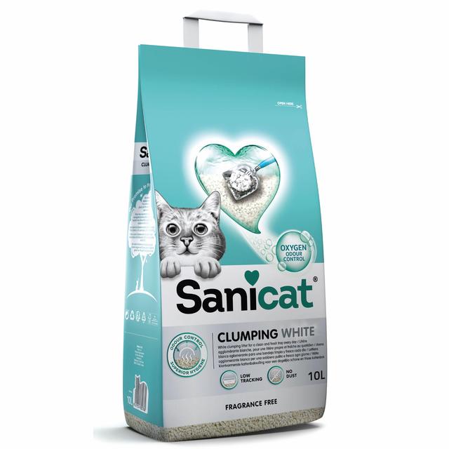 Sanicat Clumping White Unscented Cat Litter   10L GOODS M&S   