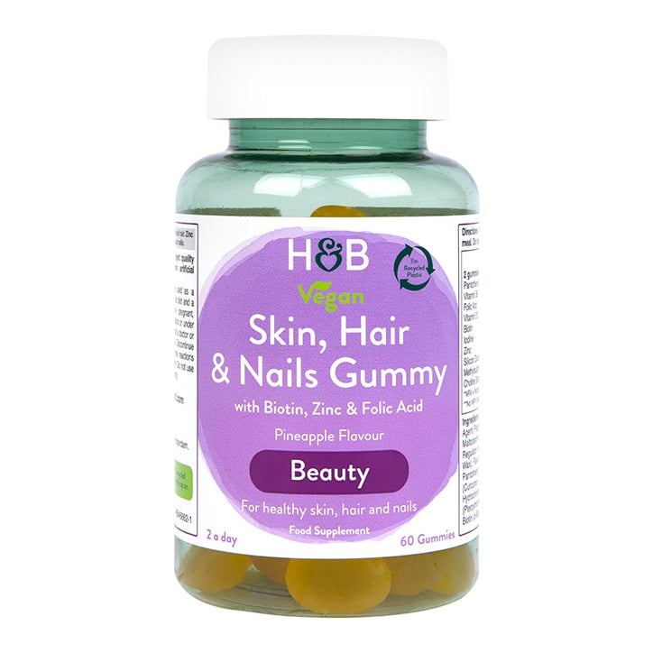 Holland & Barrett Skin Hair And Nails Vegan Pineapple Flavour  60 Gummies Hair, Skin & Nails Vitamins Holland&Barrett   