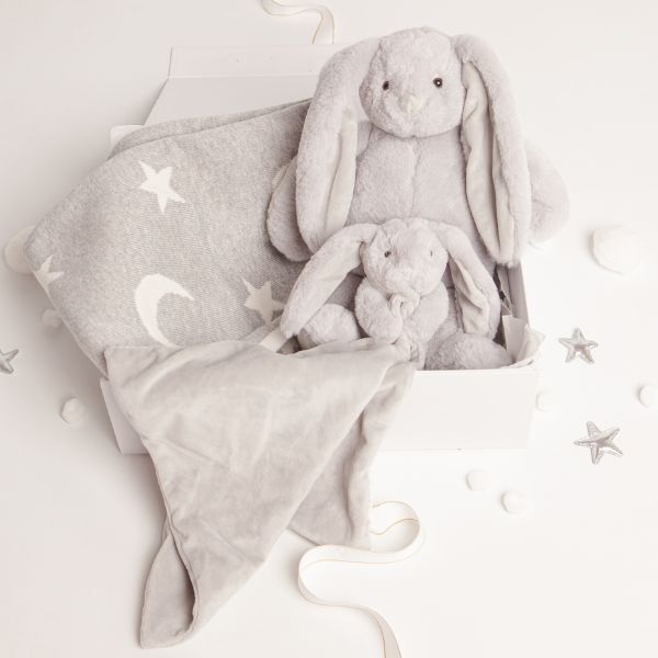 Babbico Grey Bunny, Blanket & Comforter Baby Gift Set GOODS Superdrug   