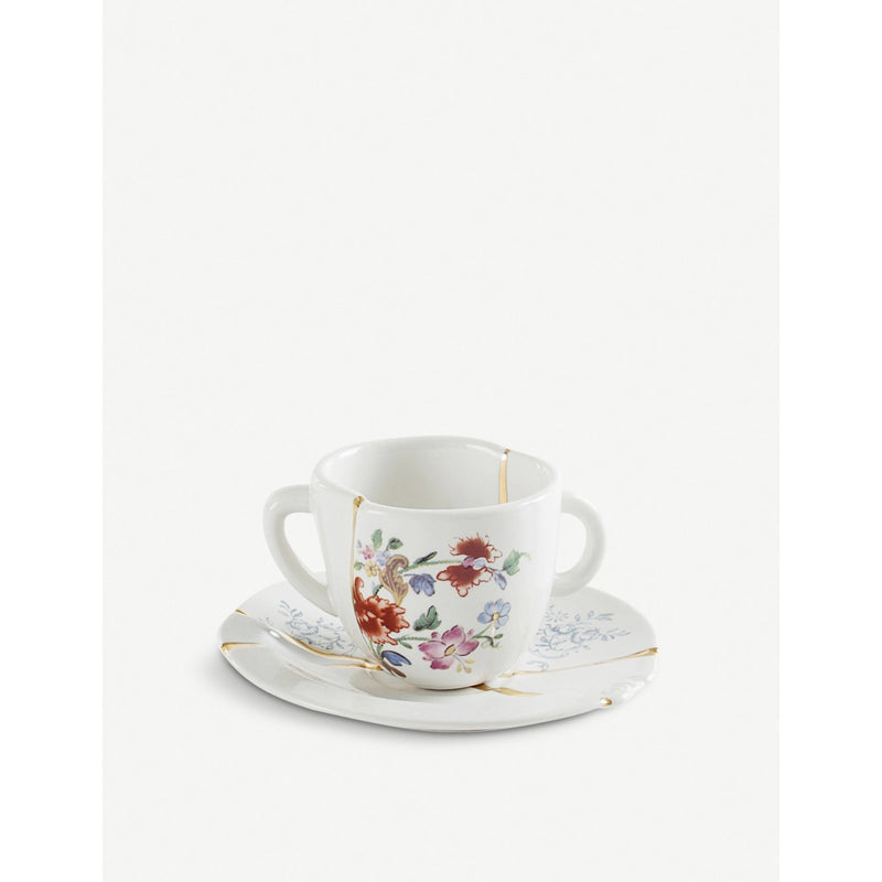 Seletti Kintsugi N1 porcelain coffee cup and saucer, imported from the UK
