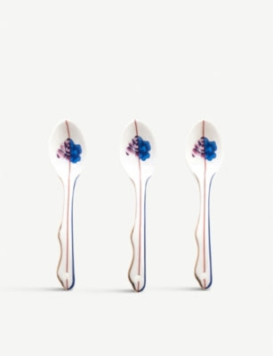 Seletti floral bone china spoons set of three, imported from the UK