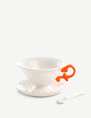 Seletti I-Wares porcelain tea cup set with saucer and spoon - British product