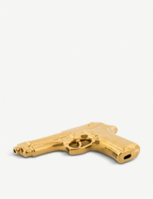 Seletti gold-toned porcelain gun ornament 22cm, UK version