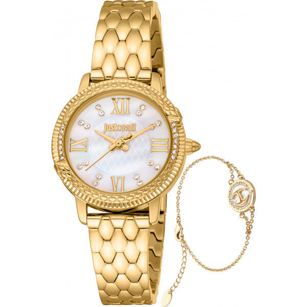 Just Cavalli ladies watch and bracelet set, gold viperized - British product