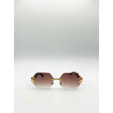SVNX rimless oval geometric sunglasses in gold and brown - British product