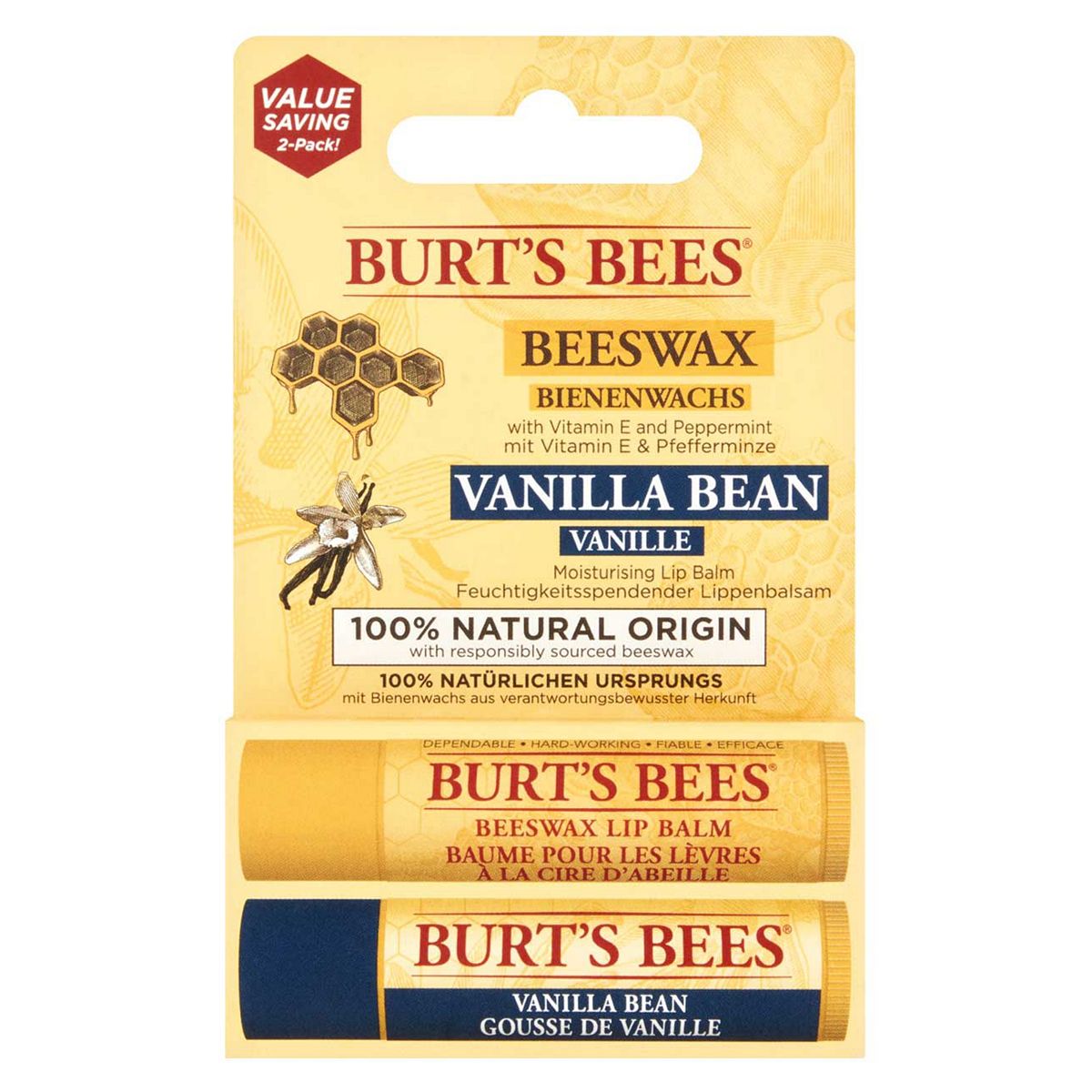 Burt's Bees 100% Moisturising Lip Balm Beeswax and Vanilla Bean Duo Pack GOODS Boots   