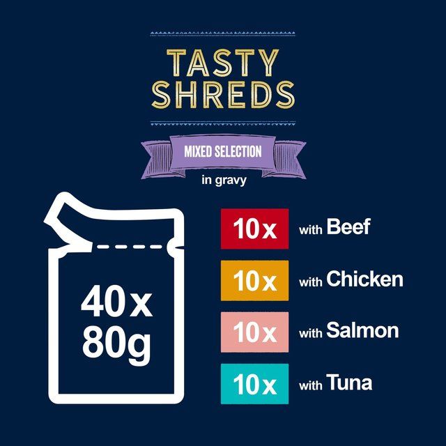 Felix Tasty Shreds Mixed Selection in Gravy Wet Cat Food    40 x 80g GOODS M&S   