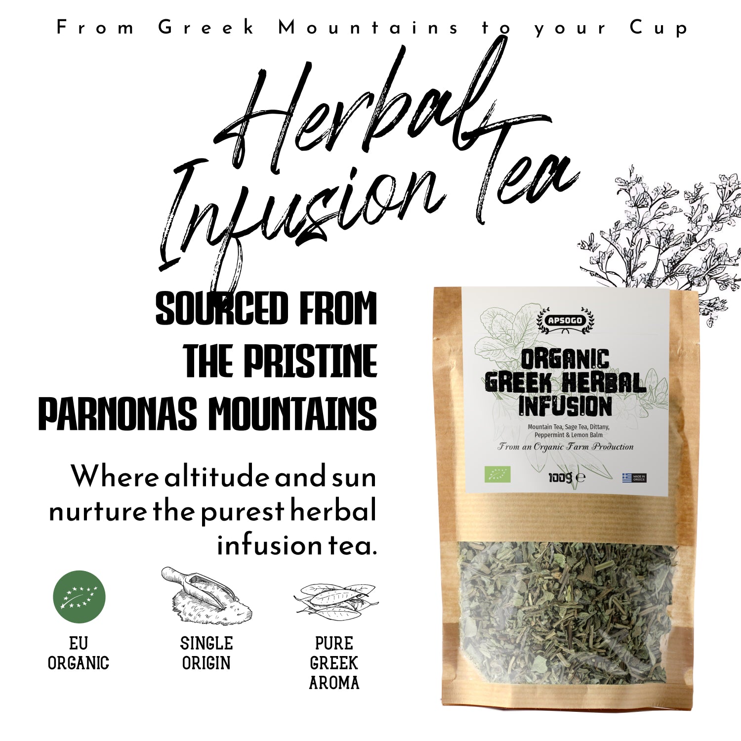 APSOGO organic herbal tea loose leaf 100g, imported from the UK