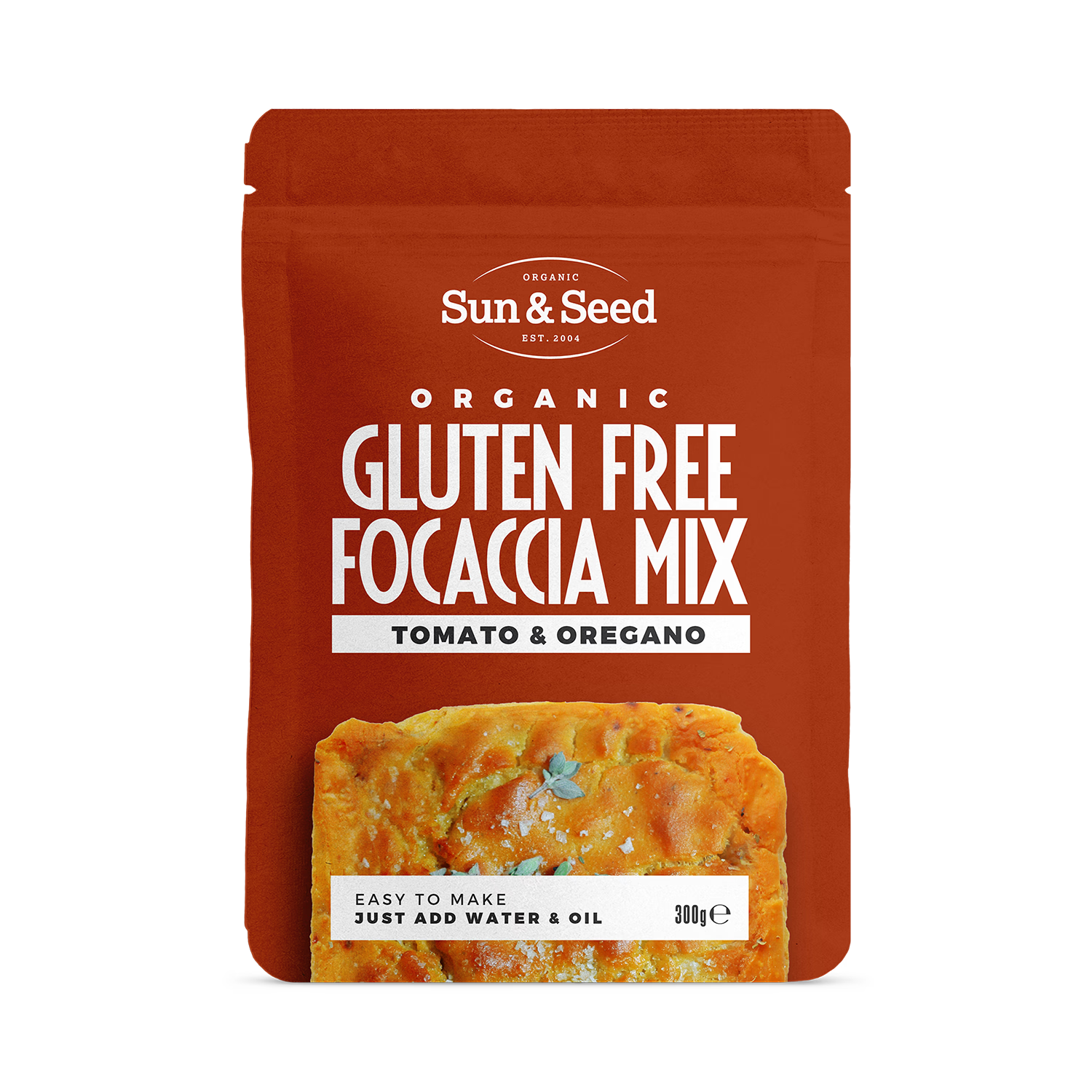 Sun & Seed gluten free focaccia mix tomato oregano 300g (British brand)