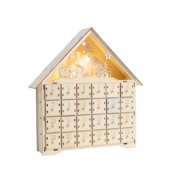 Livingandhome wooden Christmas advent calendar with LED lights - British product