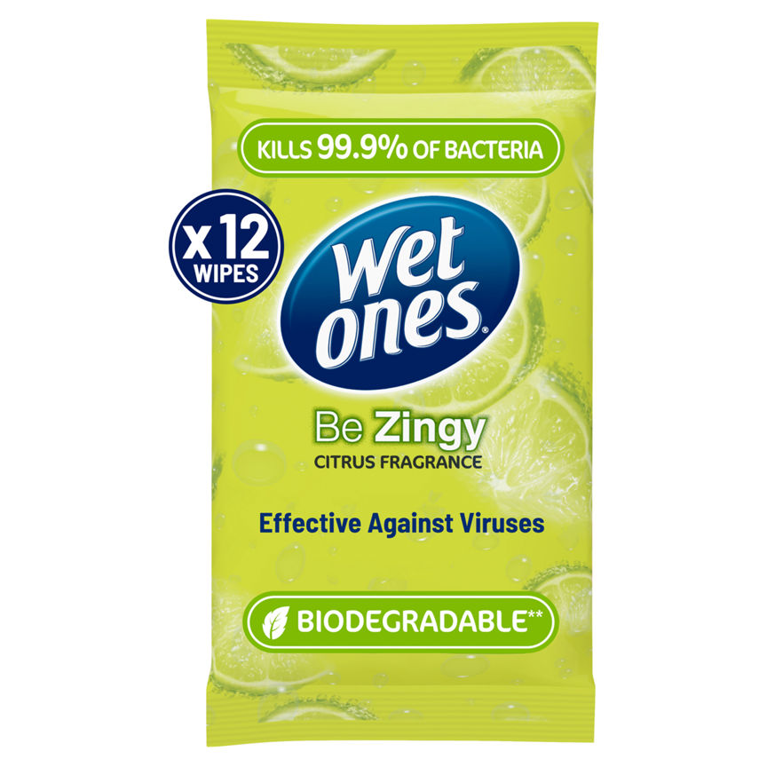 Wet Ones Be Zingy 12 Antibacterial Hand & Body Wipes Citrus Fragrance