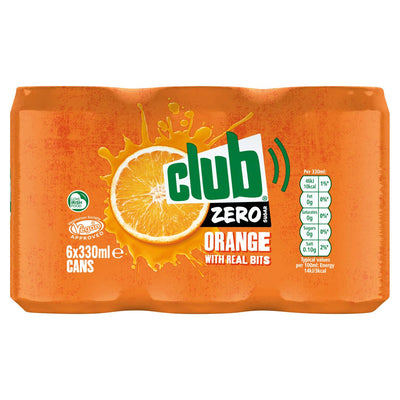 ASDA Club Zero Zero Sugar Orange Carbonated Soft Drink Cans 6 x 330ml- Buy online at McGrocer