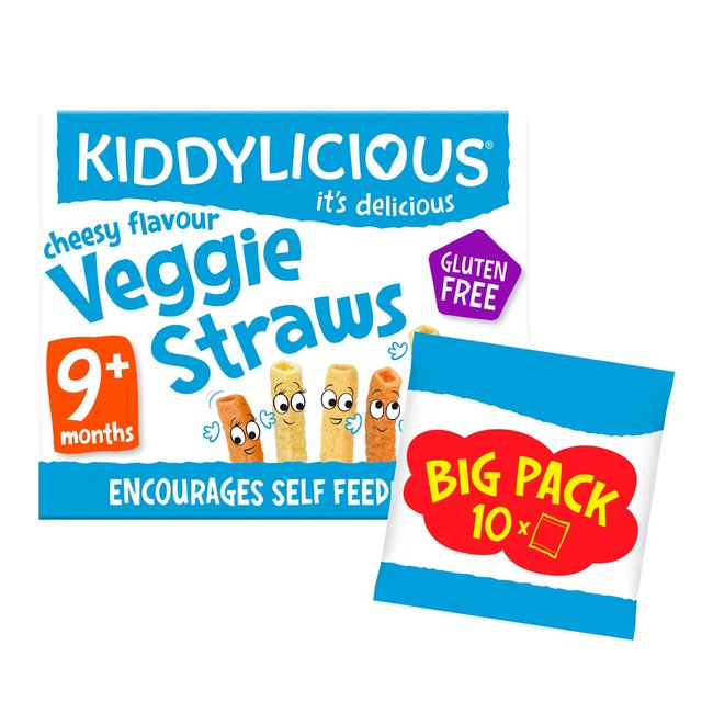 Kiddylicious Cheesy Flavoured Veggie Straws Baby Snacks Big Pack   10 x 12g