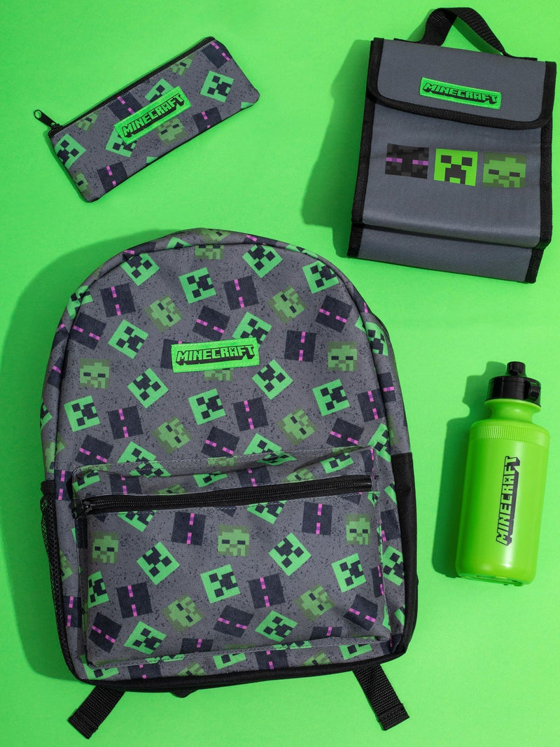 Vanilla Underground Grey Minecraft  Creeper 4 Piece Backpack Set