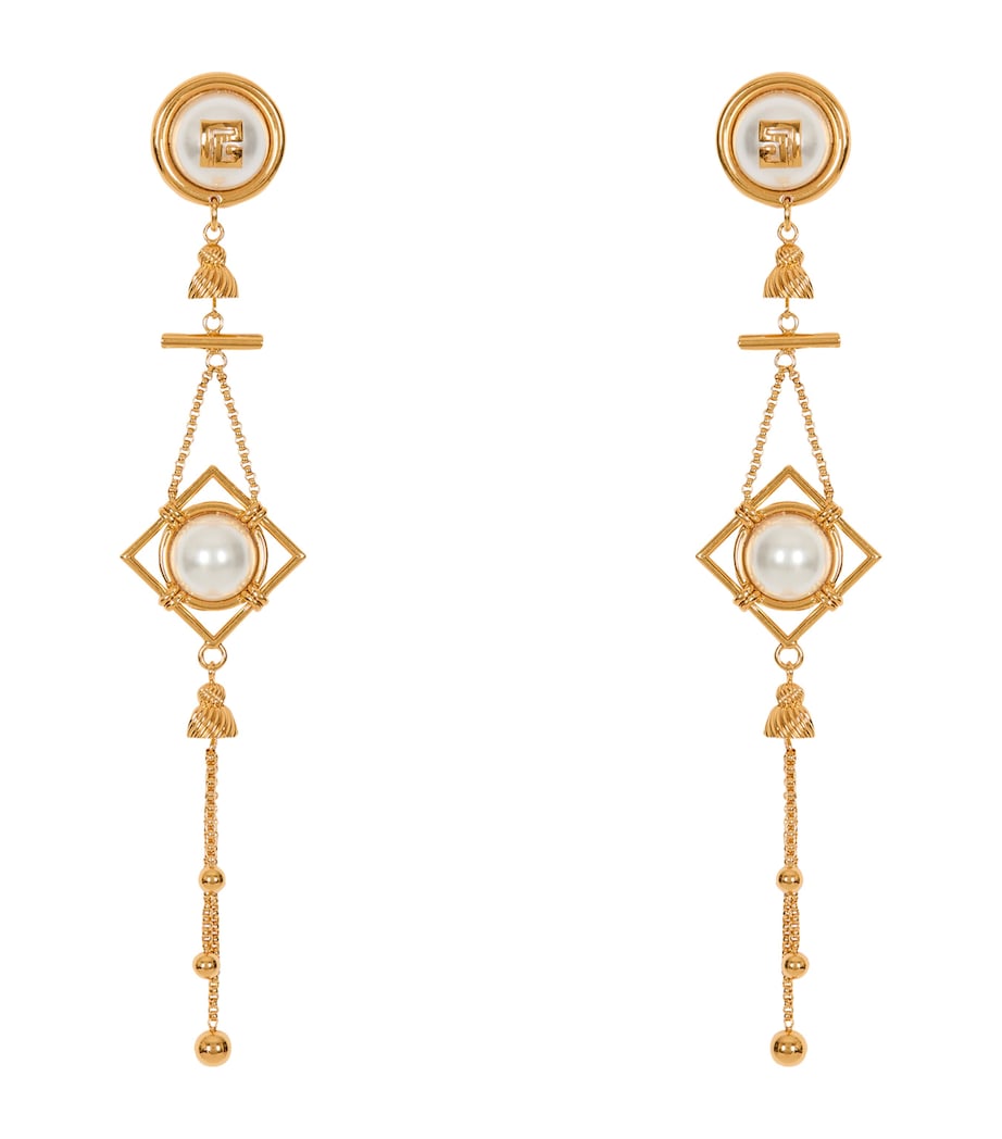 Balmain monogram pendant earrings brass, UK version
