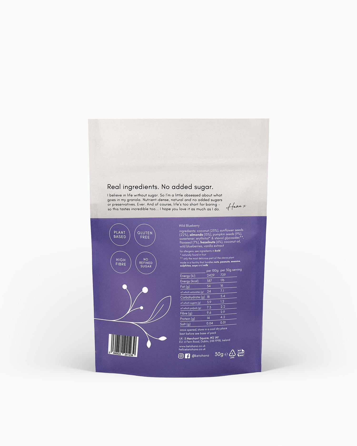 Keto Hana Wild Blueberry Granola 300g - British product