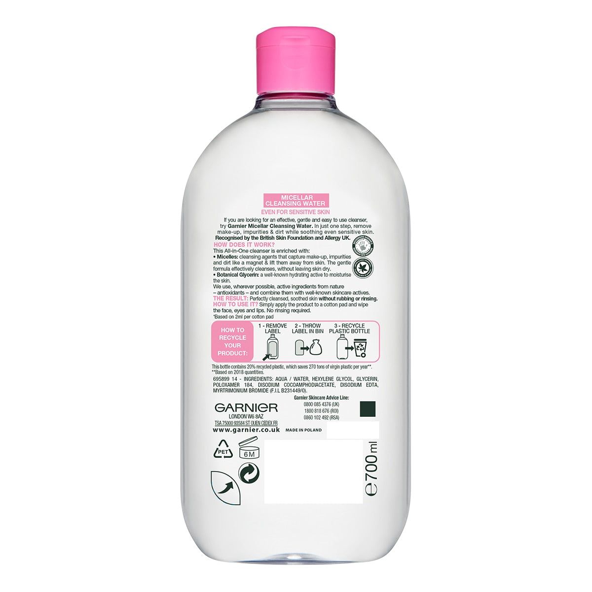 Garnier Micellar Cleansing Water, 2 x 700ml Skin Care Costco UK