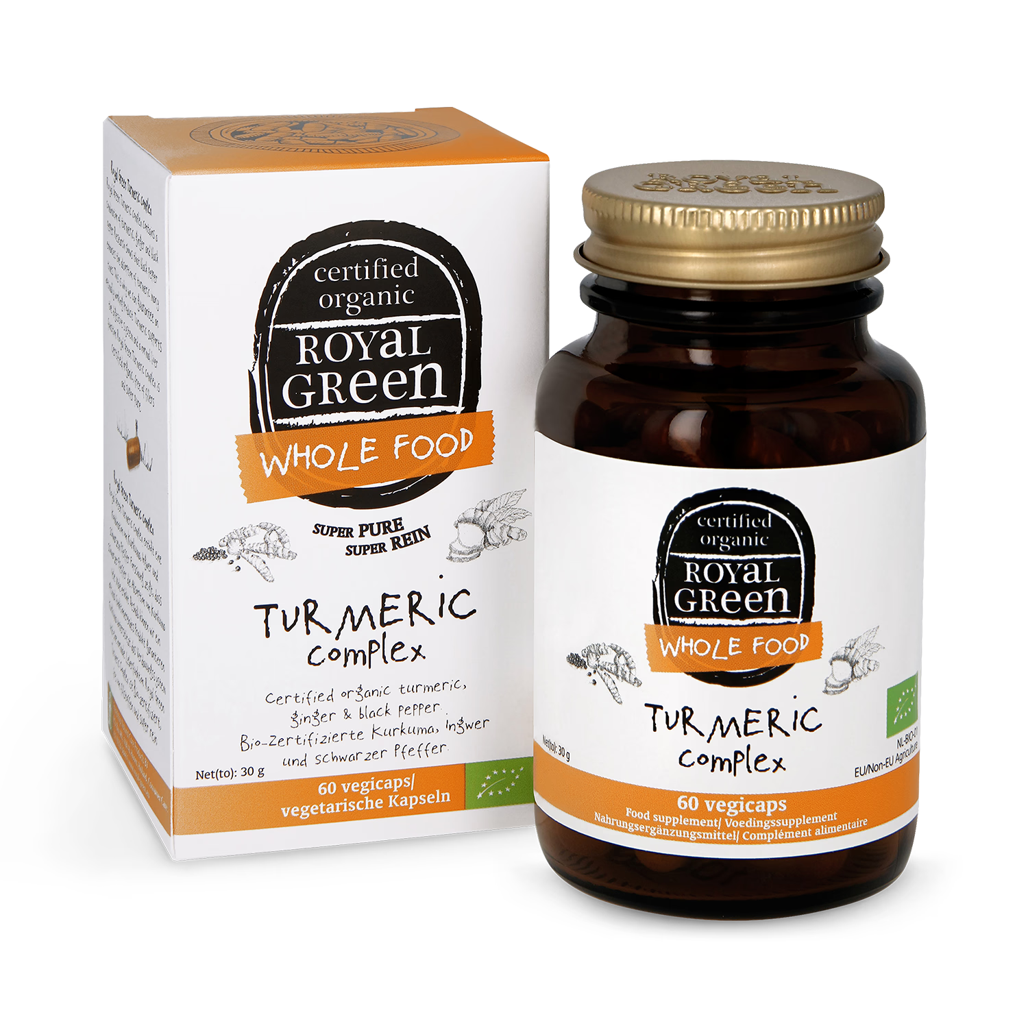 Royal Green organic turmeric complex 60 capsules, imported from the UK