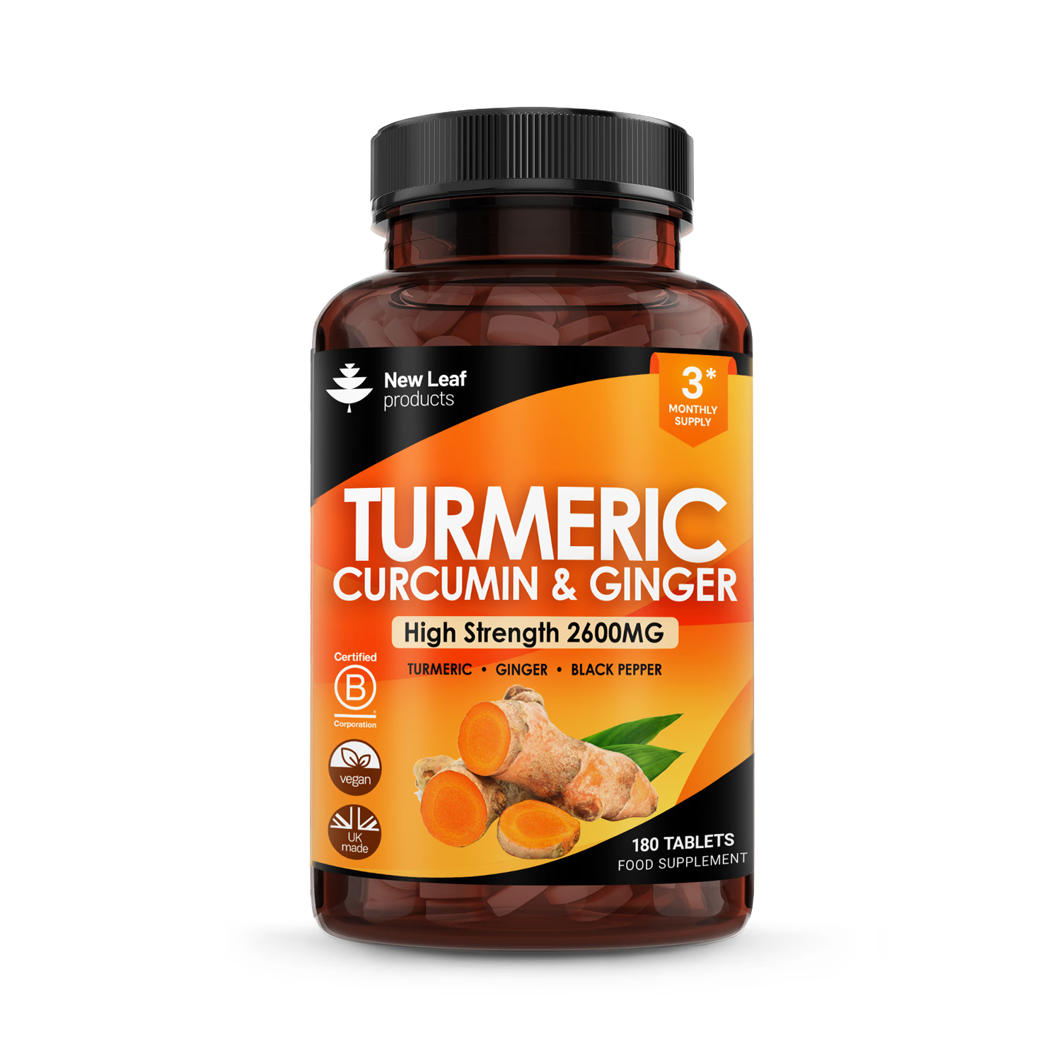 New Leaf turmeric curcumin ginger tablets 180, UK version