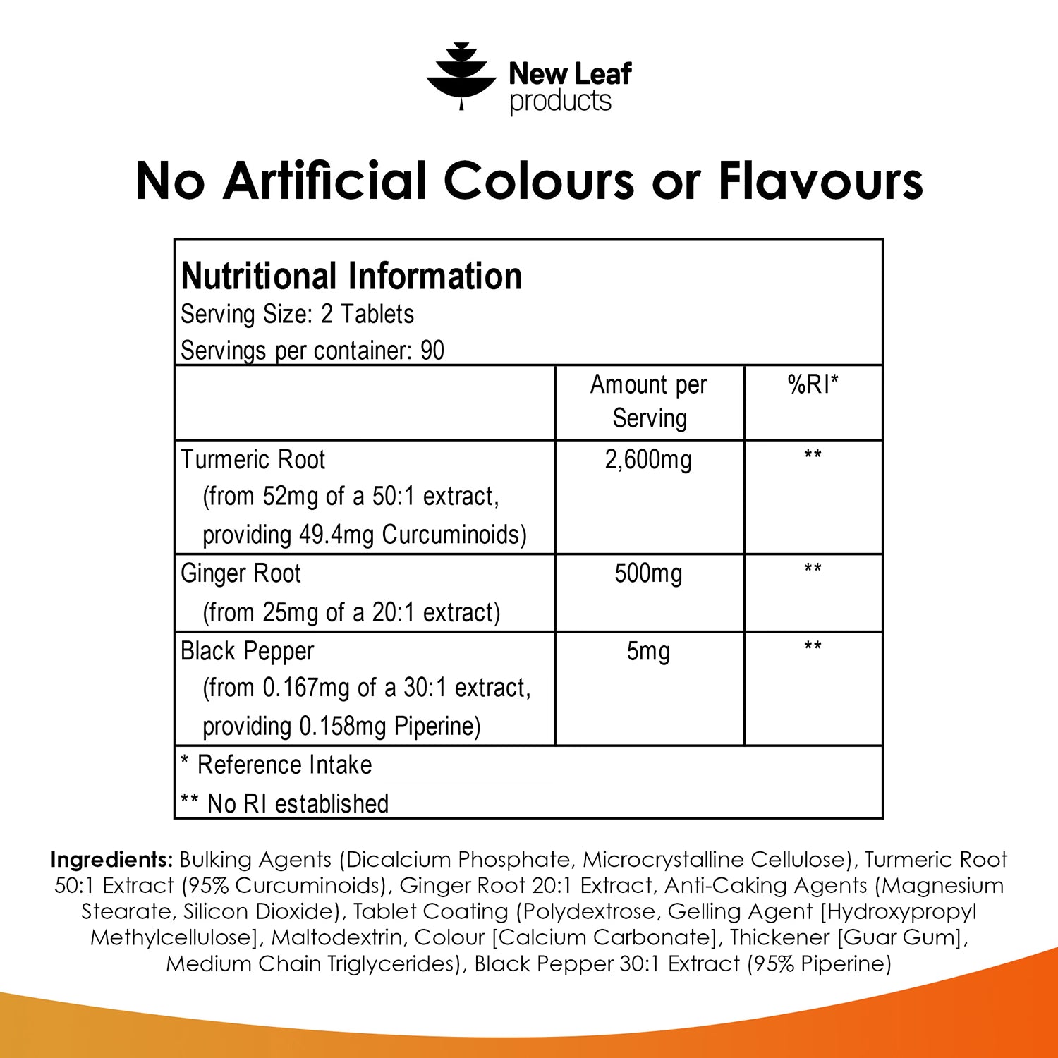New Leaf turmeric curcumin ginger tablets 180, UK version