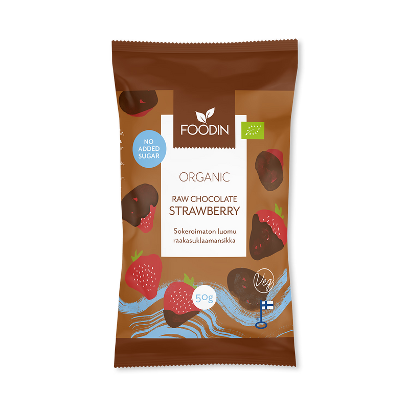 Organic raw chocolate strawberry bars 8x50g, imported from the UK