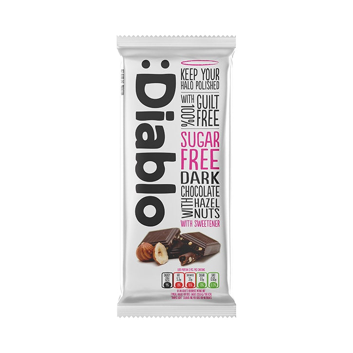 Diablo Sugar Free Dark Chocolate with Hazelnuts Bar 85g Chocolate, Cakes & Biscuits Holland&Barrett   