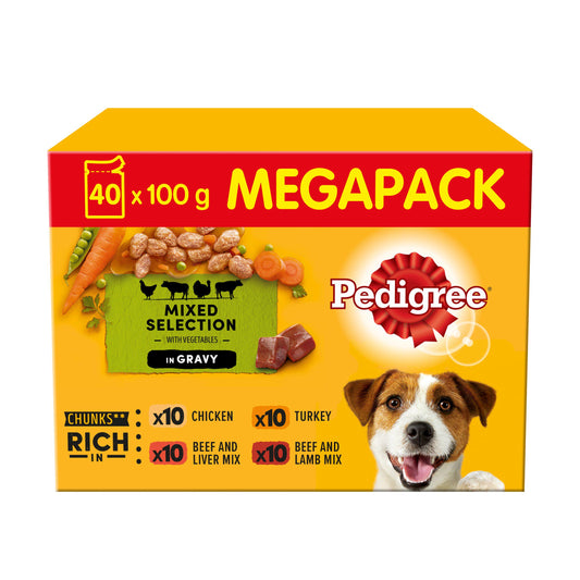 Pedigree Adult Wet Dog Food Pouches Mixed In Gravy Mega Pack 40x100g All bigger packs Sainsburys   