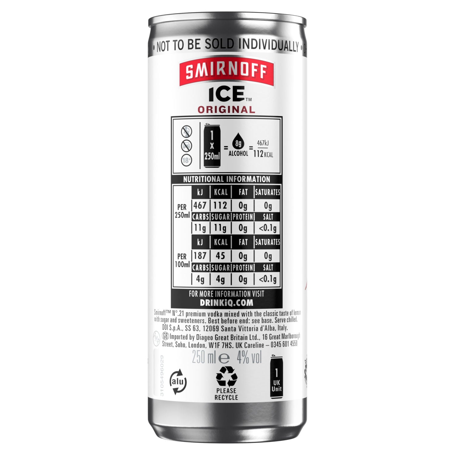 Smirnoff Ice Original vodka cocktail 10x250ml can (British brand)