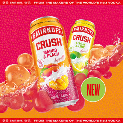 Smirnoff Crush Mango and Peach vodka drink 440ml can (British brand)
