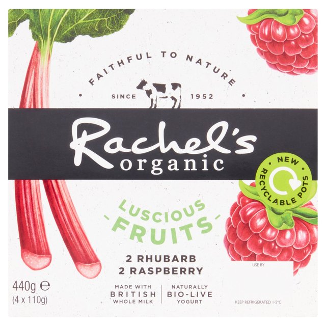 Rachel's Organic Luscious Fruits Rasp/Rhubarb   4 x 110g GOODS M&S   