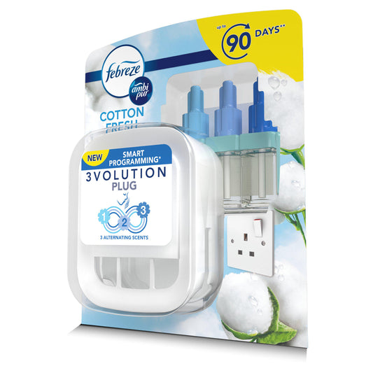 Febreze Ambi Pur 3Volution Plug In Air Freshener Starter Kit Cotton Fresh Aircare Sainsburys   