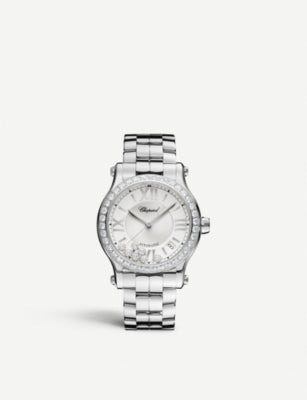 Chopard Happy Sport medium watch in stainless steel with diamonds (British brand)