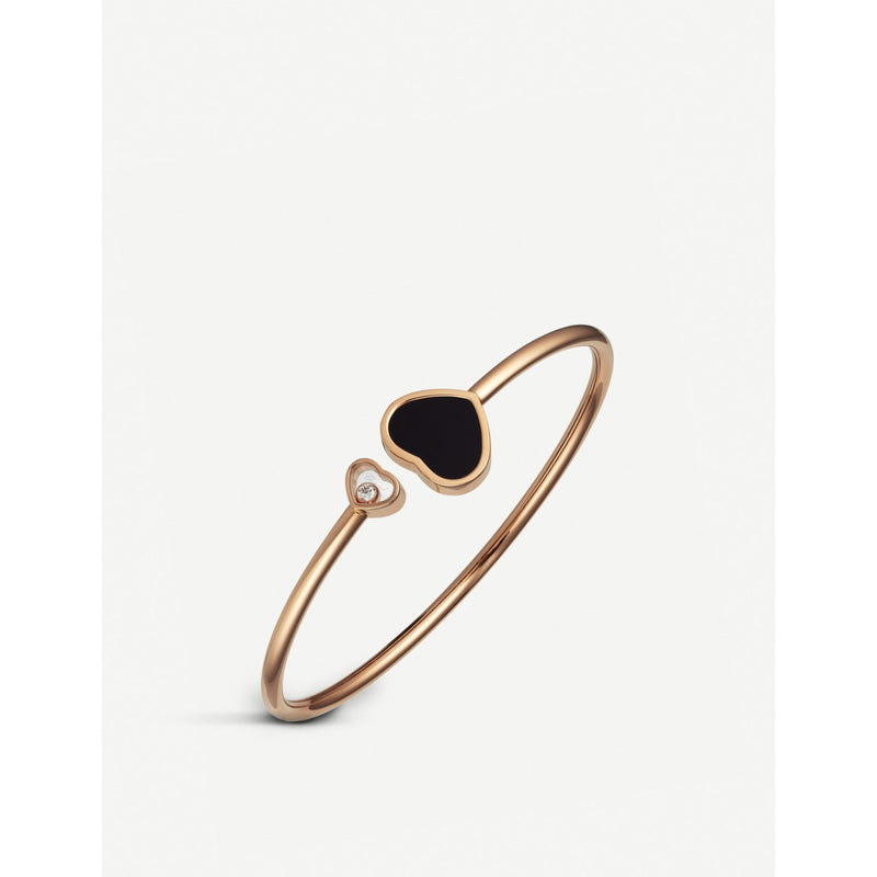 Happy Hearts 18ct rose-gold, onyx and diamond bangle bracelet - S