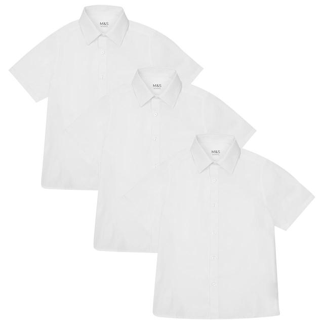 M&S Boys 3pk Easy Iron School Shirts 3-13 Years White