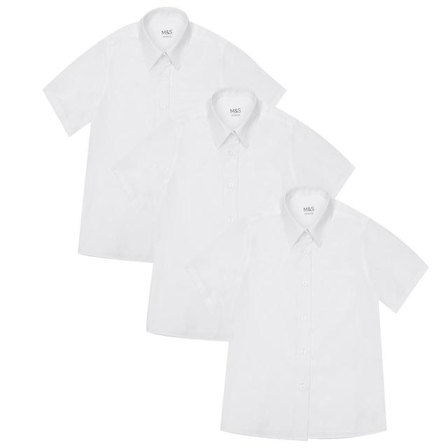 M&S Girls 3pk Easy Iron School Blouses 4-14 Years White GOODS M&S   