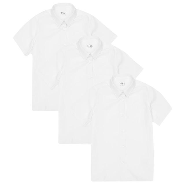 M&S Girls 3pk Slim Fit Easy Iron School Blouses 3-14 Years White