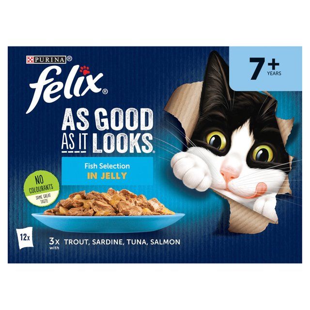 Felix As Good As it Looks Senior 7+ Fish in Jelly Wet Cat Food   12 x 100g GOODS M&S   