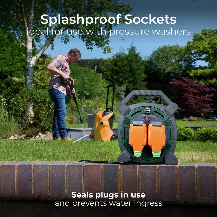 Masterplug cable reel 2 socket 15m, imported from the UK