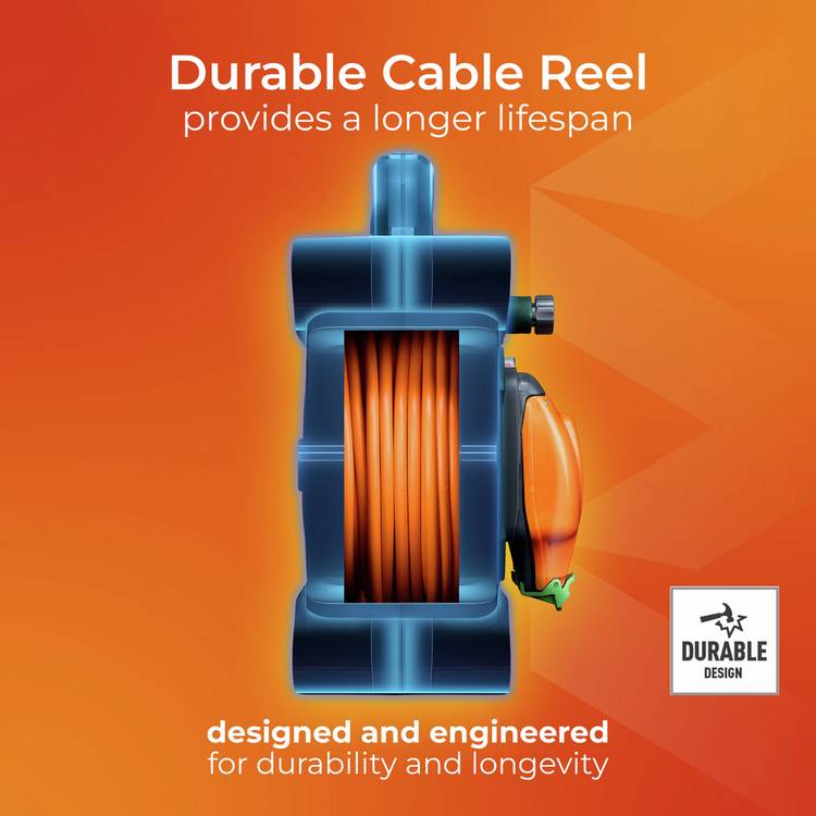Masterplug cable reel 2 socket 15m, imported from the UK