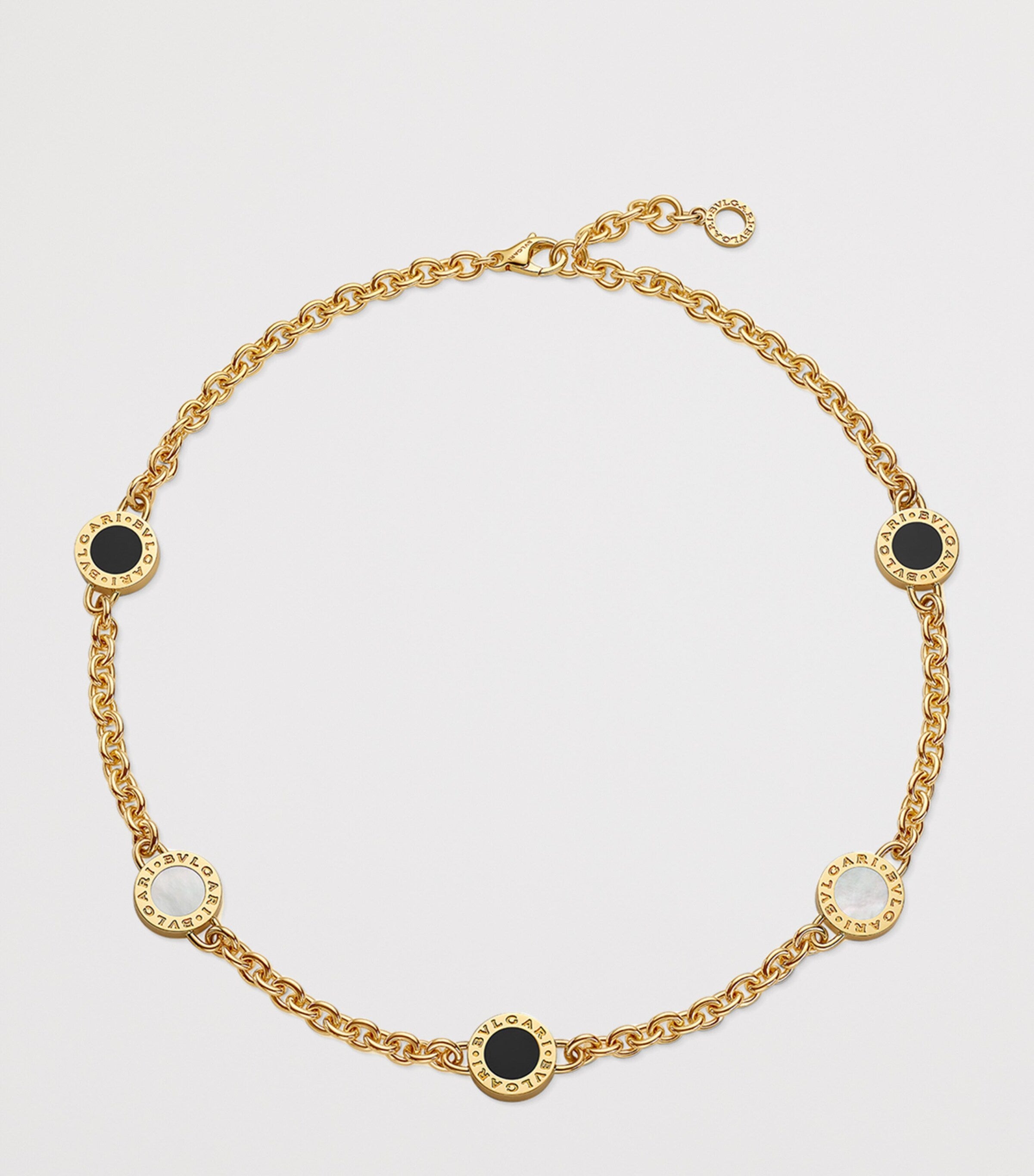 Bvlgari yellow gold mother-of-pearl onyx necklace, UK version