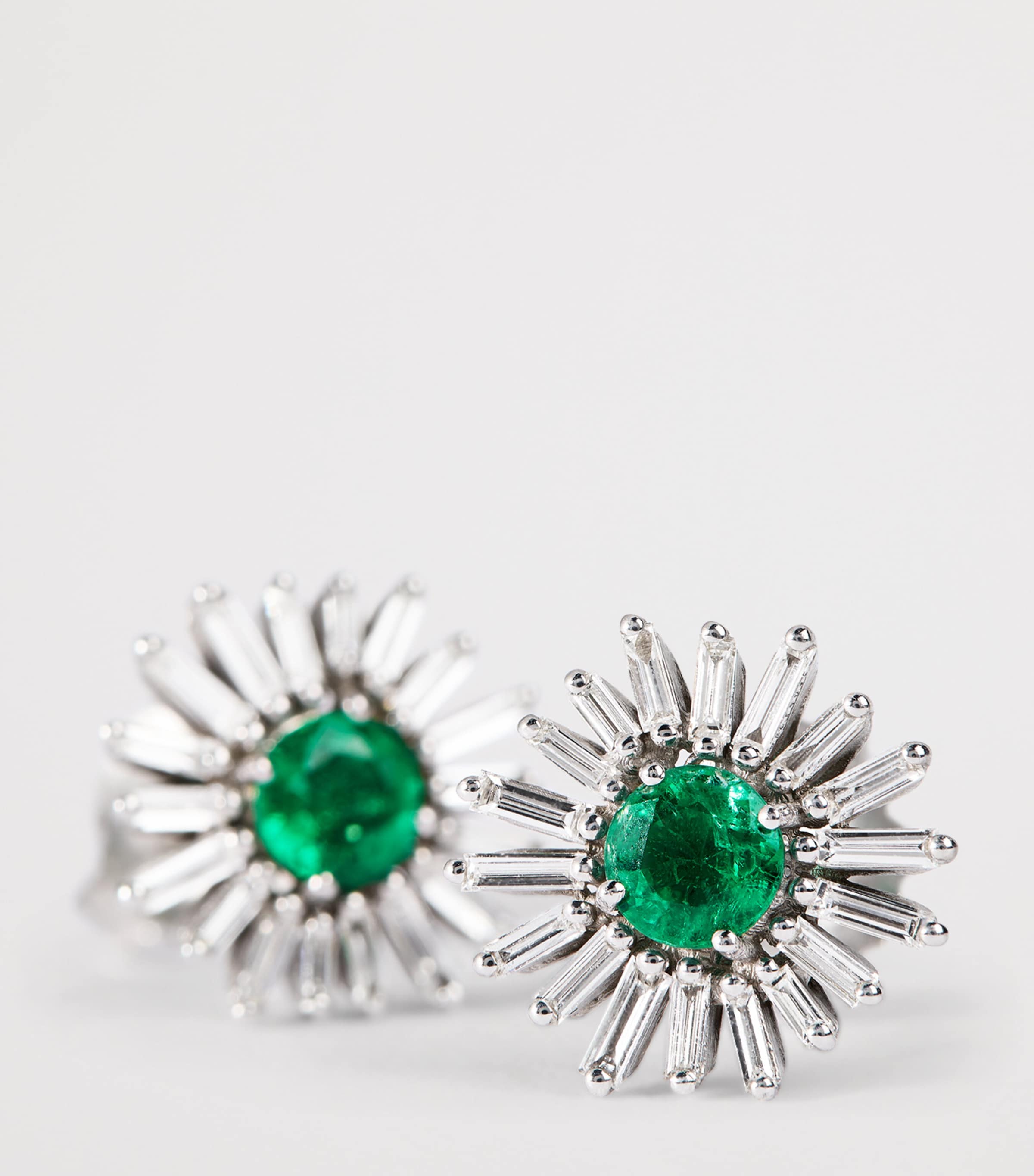 Suzanne Kalan Flower earrings diamonds emeralds 2cm, imported from the UK