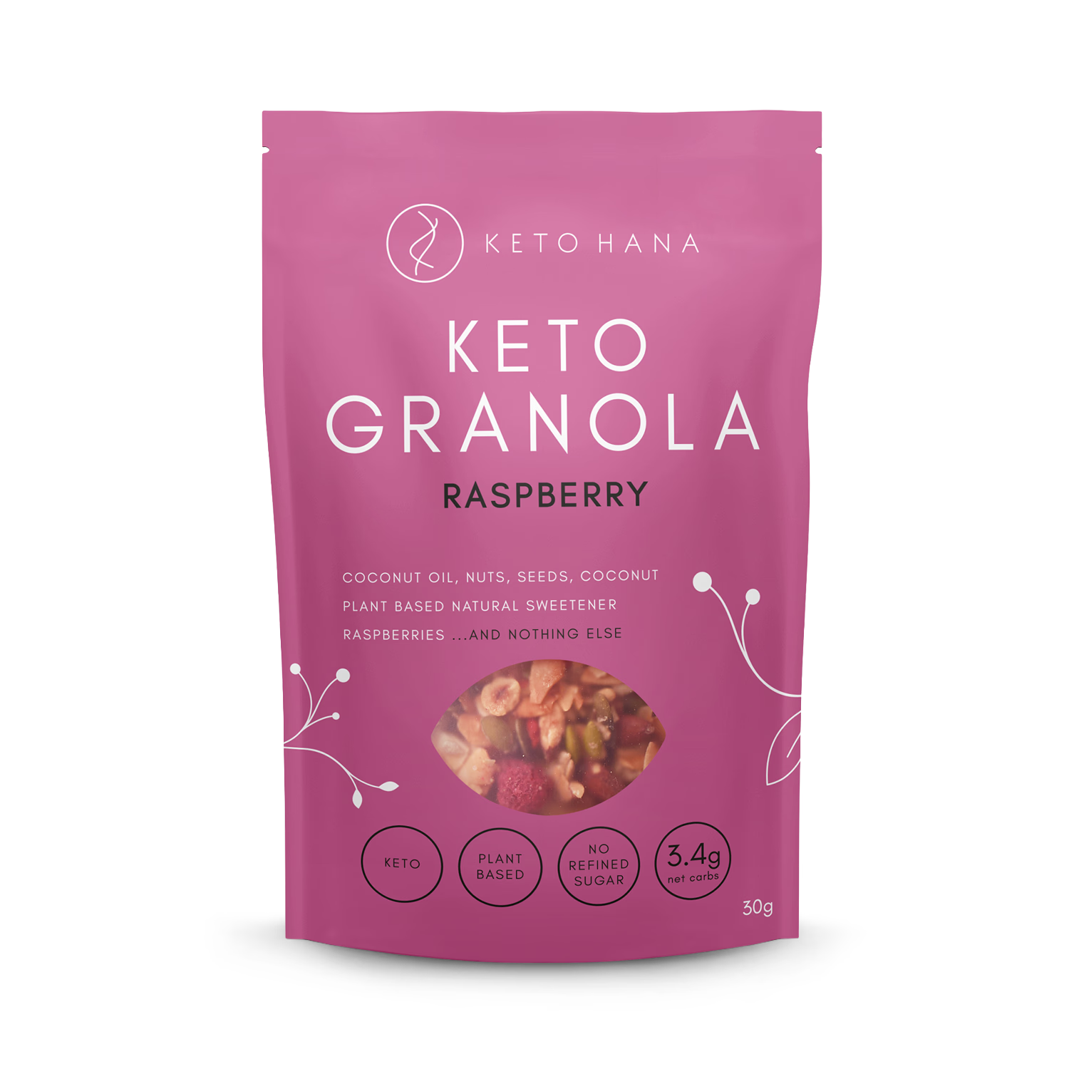 Keto Hana raspberry granola 300g, imported from the UK