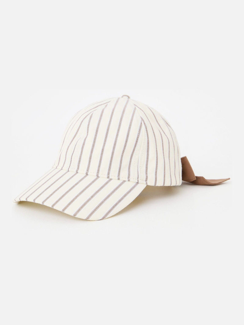 Oliver Bonas butter yellow brown striped bow cap hat - British product