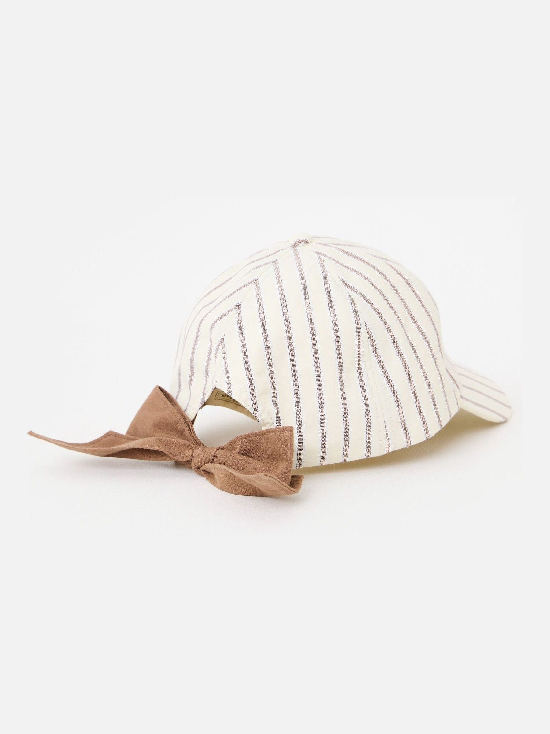 Oliver Bonas butter yellow brown striped bow cap hat - British product