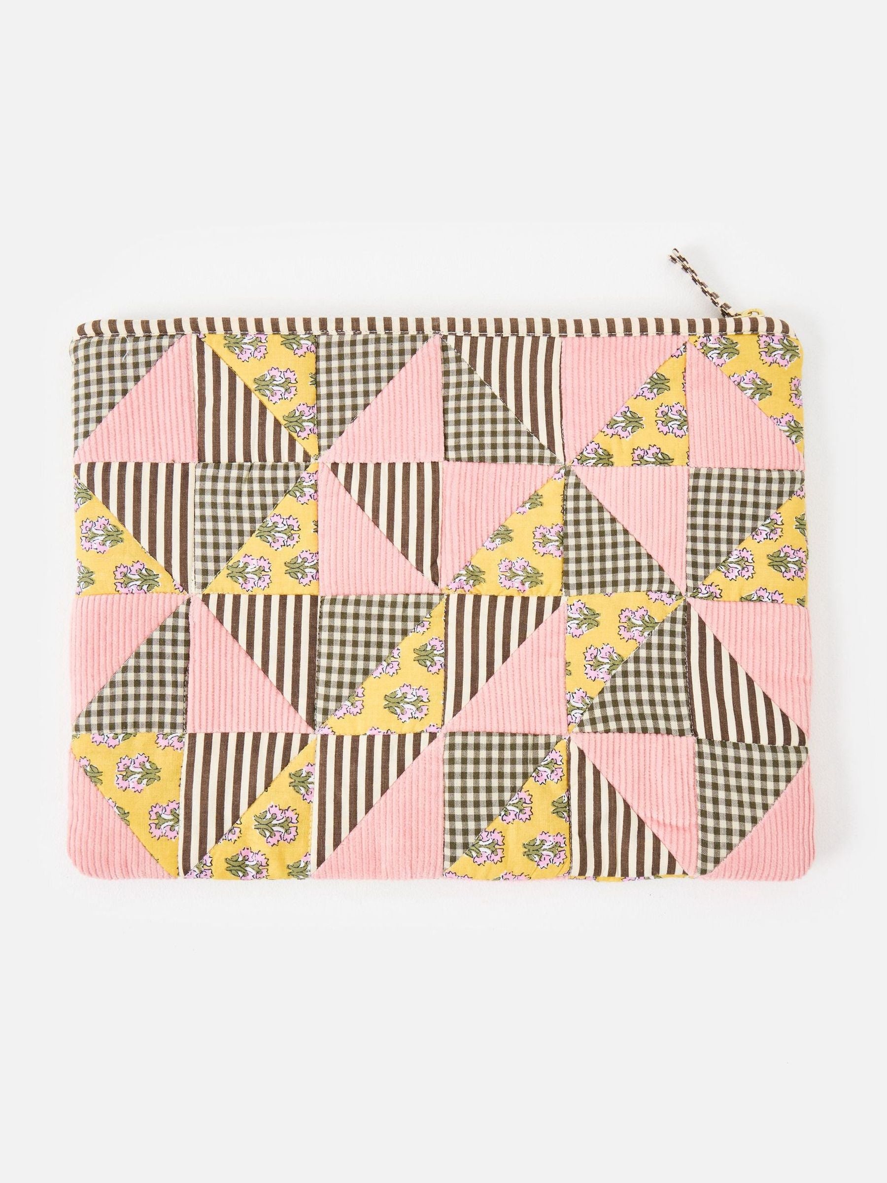 Oliver Bonas Pink Emily patchwork corduroy laptop case, imported from the UK