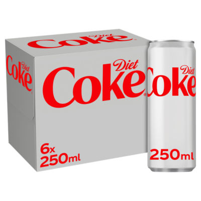 Diet Coke cola 6 x 250ml cans, imported from the UK